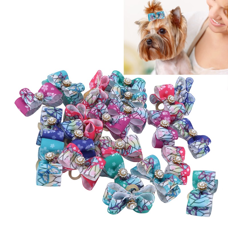 22pcs Pet Bowknot Rubber Bands Cute Colorful Dog Grooming Hair