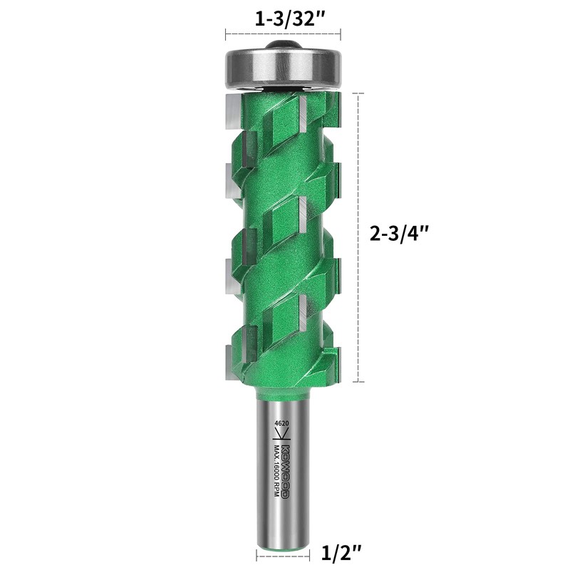KOWOOD PRO Flush Trim Router Bit(20 Flutes) 1/2" Shank,2-3/4"Cut Length