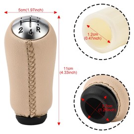 JSCARLIFE Car Gear Knob, 5-Speed Car Shift Knob Fit for R-enault Clio Megane 2 Scenic Kangoo Car Gear Shift Knob Upgraded ABS and Leather Gear Stick Knobs (Beige)