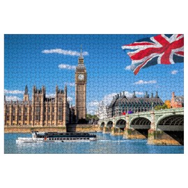Wooden Jigsaw Puzzles for Adults 1000 Pieces Puzzle-Big Ben and Houses of Parliament with Boat in London UK