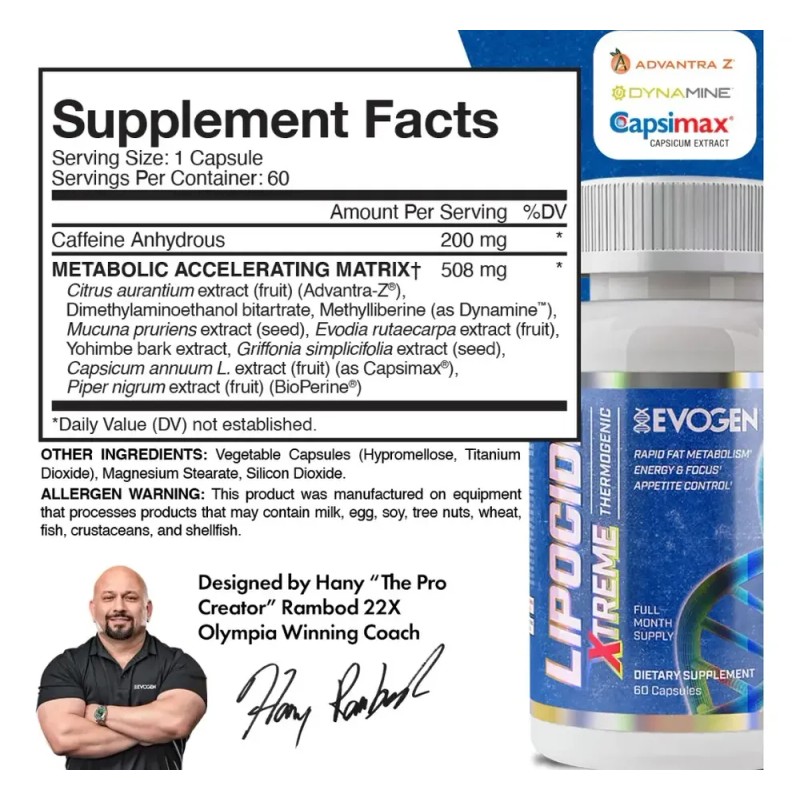 Termogenico Evogen Lipocide Xtreme 60 Capsulas Energia Sabor Sin sabor