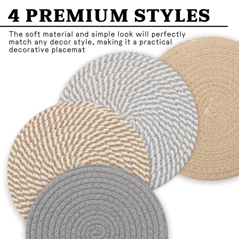 20CM Placemats Set of 4, Round Cotton Braided Woven Placemats,