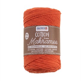 GLOREX 5 1008 35 - Macrame Cotton 2 mm, 250 g, Neon Orange, Length 225 m, Triple Twist Cotton Yarn, 100% Cotton, for Crocheting, Knitting, Knotting and Designing
