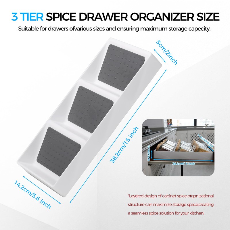 ideamake Spice Drawer Organizer, 3 Tier Non-Slip Silicone Seasoning Jars