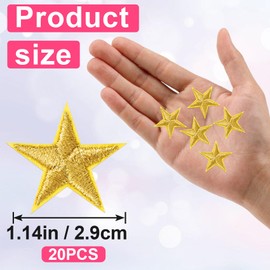 PAGOW 20 Pcs Iron on Star Patch, 1 Inch Sew on Embroidered Patches for Clothes, Hats, Jackets, Backpacks, Decor, Appliques Decoration (Gold, 1")