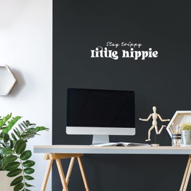 Vinyl Wall Art Decal - Stay Trippy Little Hippie - 6.5" x 25" - Trendy Peaceful Inspirational Good Vibes Quote Sticker for Bedroom Closet Living Room School Office Decor (White)