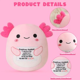 Xfrog Positive Axolotl Gifts, Emotional Support Axolotl with Positive Card for Decorations, Funny Emotional Support Plush Toy Cheer up Gifts, Soft Kids' Plush Pillows Gifts for Girls Boys Pink/25CM
