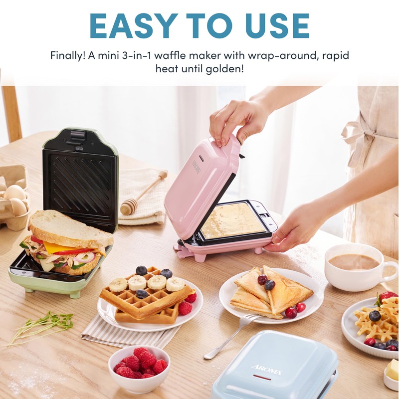 AROMA® 3-in-1 Panini Press, Sandwich Grill, and Waffle Maker with