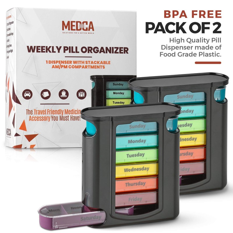 Stackable Daily Pill Organizer - 2 Pack, 4 Times a