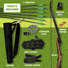 Samick Sage Takedown Recurve Bow and Arrow Set - 62 Inch Complete Ready-to-Use Longbow Archery Set - Includes 6 Arrows, Quiver, Bowstring & Stringer Tool, Arm & Finger Guard for Adults & Teens