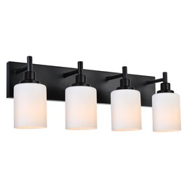 MELUCEE 4 Light Vanity Lights for Bathroom with Milky White Glass Shade, Modern Over Sink Light Black Bathroom Light Fixtures Wall Mount Lamp for Bathroom Dressing Room Laundry Room Kitchen