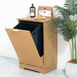 TDLEAYYD Tilt Out Trash Cabinet 13 Gallon Trash Can Cabinet Fluted Wooden Hidden Garbage Can Cabinet for Kitchen, Living Room