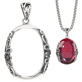 BENECREAT 925 Sterling Silver Bezel Cup Tray Pendant, Antique Silver Cabochon Bezel Pendant Settings for Earring Necklace DIY Jewelry Making