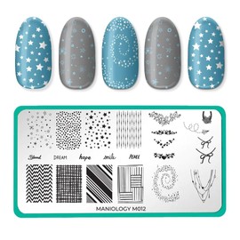 Maniology Forever Young Stargazer Nail Stamping Plate, Polka Dots, Stars, Paper Airplane, Knots Stamp Plates, Warm Summer Nights Manicure Designs, Ribbon and Necklace Patterns