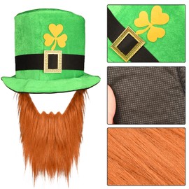 MFUOE Leprechaun Beard Hat with St. Patricks Day Green Hat for St. Patricks Day Ireland Green Theme Party Lucky Hat Festival Accessories