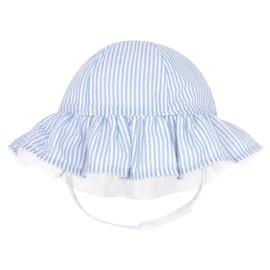 Wee Ones Girls' Reversible Ruffle Brim Seersucker Sun Hat, Stylish and Breathable, 12-24 Months, Blue