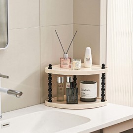 UFORU Corner Bathroom Counter Organizer, Plastic Perfume Organizer Shelf, Skincare Organizers for Vanity Storage, Cream White (2 Tier)