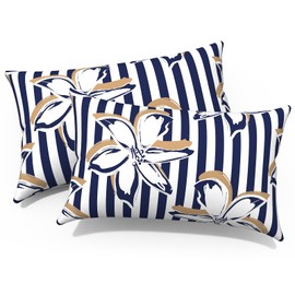 Melody Elephant Outdoor/Indoor Lumbar Pillows, Water Repellent Cushion Pillows, 12x20 Inch, Outdoor Pillows with Inserts for Home Garden, Pack of 2, Clemens Cabana Navy