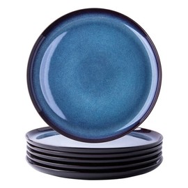 LERATIO Ceramic Dinner Plates Set of 6,10.5 Inch Reactive Glaze Porcelain Plates, Modern Shape Dinnerware Dishes Set for Kitchen,Microwave&Dishwasher&Oven Safe, Scratch Resistant-Blue