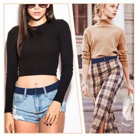 cobee Women Invisible Belt Adjustable Elastic Belt with Flat Buckle No Visible Waist Belt for Jeans Pants Dresses, darkblue