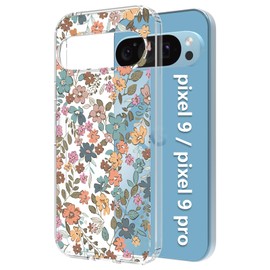 Tcaraersing for 2024 Pixel 9 Pixel 9 Pro 6.3" Flower Case Floral Pattern Clear Shockproof [Hard PC Back Soft TPU Edge] Slim Cover for Girls Women, Colorful Tiny Floral