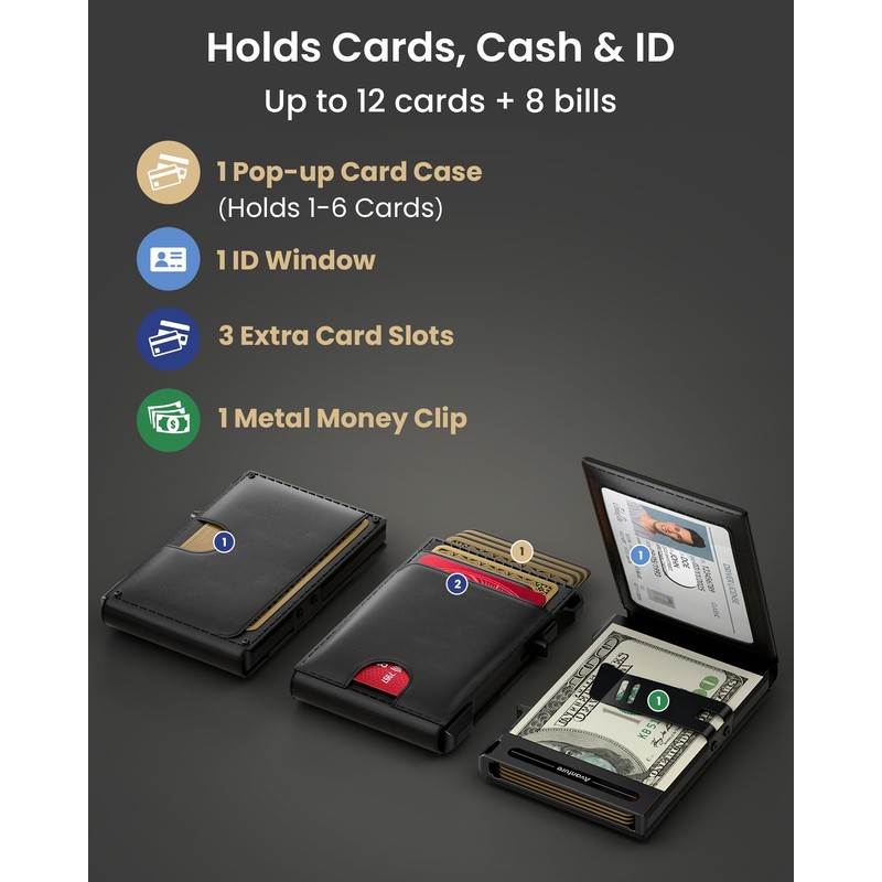 avanture Wallet for Men Card Holder: Pop Up Card Case,
