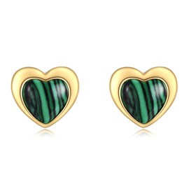 VONALA Gold-Plated Malachite Gemstone Heart Stud Earrings Women's Malachite Earrings Heart Shaped for Daughter Sister Mother Friend, Sterling Silver, Malachite