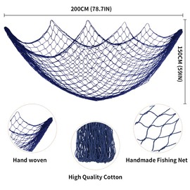 150 cm × 200 cm Fishing Net Wall Decoration Beach Themed Fishing Net Wall Hanging for Party Wall Home Wedding Decoration Photography Decoration