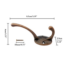 Mokife Pack of 10 Vintage Coat Hooks, Copper, Double Hooks, Antique Metal Hooks for Bedroom, Bathroom, Kitchen, Office