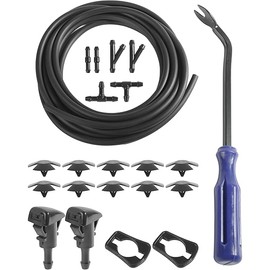 22PCS Windshield Washer Hose Kit,13FT Washer Fluid Hose,6 PCS Hose Connectors,2 Fan Nozzles,Car Accessories Windshield Fluid Hose Replacement,Suitable for Most Car Windshield Fluid Tubing