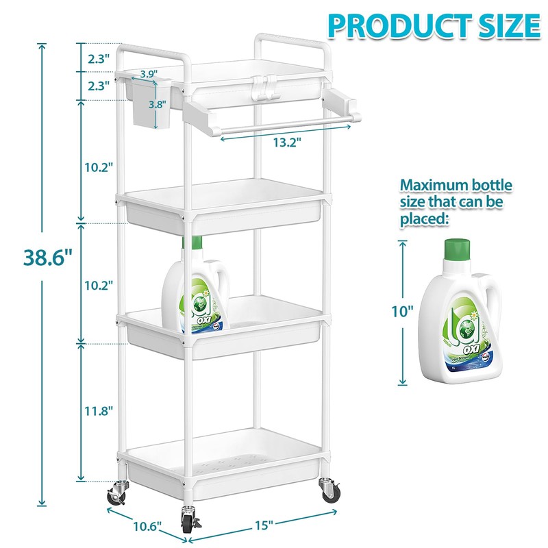 SPACEKEEPER Rolling Storage Cart, 4-Tier Bathroom Organizer Utility Cart Laundry