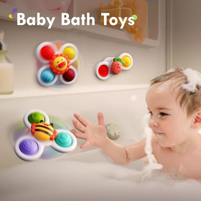 ALASOU 3PCS Pop Suction Cup Spinner Toys for 1 Year