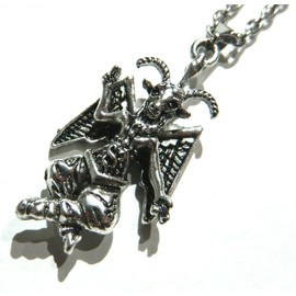 BAPHOMET NECKLACE little unisex silvertone figural charm on stainless steel 20" chain
