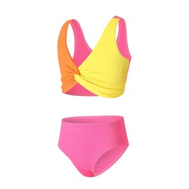 J.E Sterguard Two Piece Swimsuits Teen Bikini Color Block Girls' Swimwear Ribbed Swimsuits Size 8-16, Contrasting Colors2, 10 Years