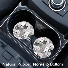 FJyuanqi Car Coasters for Cup Holders, 2 Pack Non-Slip Universal Rubber Cup Coasters - Cute Grey Cat