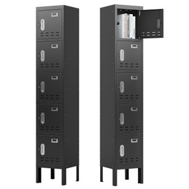SAPITAL Metal 5-door Locker, 66" Storage Cabinet for Employees, School, Gym, Home Office & Garage (Black)
