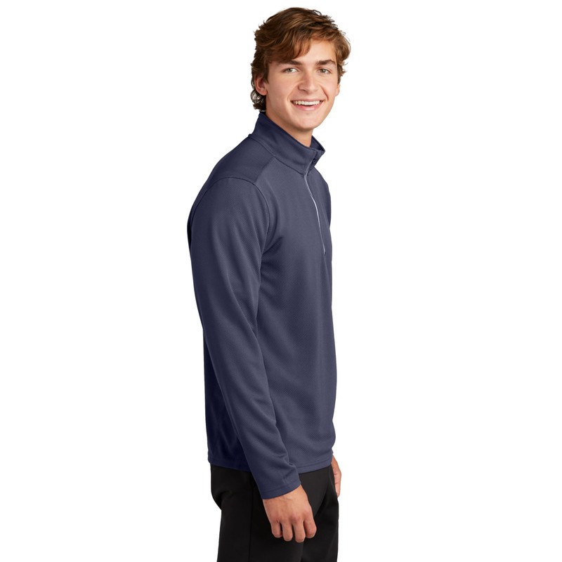 SPORT-TEK Sport-Wick Textured 1/4-Zip Pullover ST860, True Navy, Large