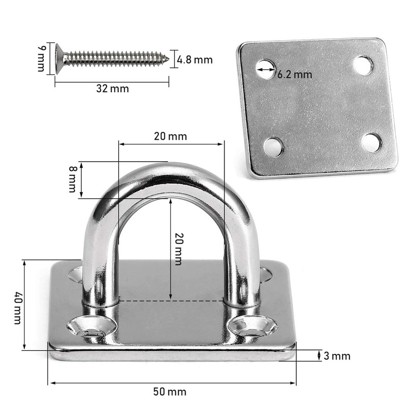Pad Eye Plate 2 Pcs M8 Stainless Steel Ceiling Hook