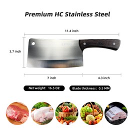 Meat Cleaver, Premium 7" Heavy Duty Hand Forged Meat Cleaver - Full Tang High Carbon Stainless Steel Butcher Knife for Chopping Bone and Meat, Ideal for Home, Kitchen, and Professional Use（wenge）