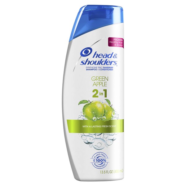 Head and Shoulders Green Apple Anti-Dandruff Paraben Free 2 In 1 Shampoo and Conditioner, 13.5 fl oz