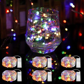 6 Pcs Fairy Lights Battery Operated, Christmas Tree Decor Twinkle Lights, 10 feet 30 LEDs String Lights, Flashing and Constant Light Modes, for Parties, Glass Bottle Decoration (Multi-Colored)