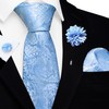 GUSLESON Sky Blue Tie Set for Men Silk Paisley Necktie