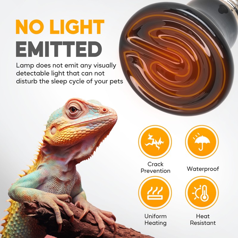 HealSmart 50W Mini Reptile Heat Lamp Ceramic Heat Emitter, No