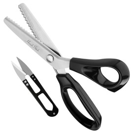 Fabric Scissors with Thread Shears - Seam Rippers - Professional and Durable Stainless Steel Scissors - Zigzag Scissors for Sewing, Embroidery, Dressmaking for Fabric, Paper, Crafts (Black)
