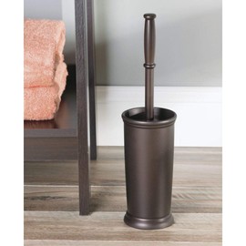 mDesign Compact Freestanding Plastic Toilet Bowl Brush and Holder for Bathroom Storage and Organization - Space Saving, Sturdy, Deep Cleaning, Covered Brush - Espresso Brown