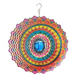 FONMY Wind Spinner 3D Stainless Steel Christmas Decoration Room Decor Indoor/Outdoor Garden Decoration Hanging Ornaments Kinetic Yard Art Decorations 12 inches Multi Red Mandala Wind Spinners