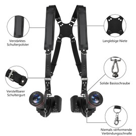 FROMSIJOE Camera Strap, Camera Strap 2 Cameras Camera Strap for Photographers, Camera Strap Leather Belt Strap Compatible with Sony Canon Nikon, Other DSLR/SLR Strap, Camera Strap for Men and Women