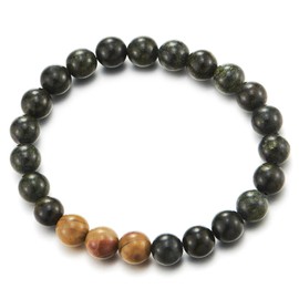 COOLSTEELANDBEYOND Black Onyx Beads Bracelet with Gold Sand Beads Women Men Elastic Stretchy Chakra Jewellery, Synthetic gemstone, No gemstone