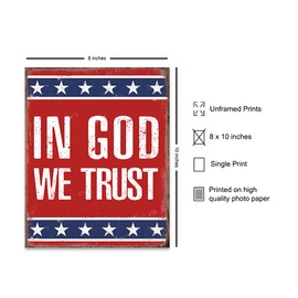 In God We Trust - American Flag Patriotic Decorations for The Home - Religious Wall Decor - American Flag Decor - God Wall Decor- USA Wall Art - Patriotic Decor- Inspirational Quotes - Patriotic Gifts