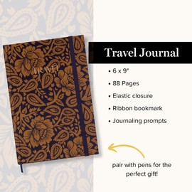 Vera Bradley Travel Journal with Guided Pages, 6" x 9" Adventure Notebook with Prompts, Lotus Montage Roasted Pecan